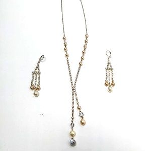 Silver, pearl and rhinestone necklace and earring set
